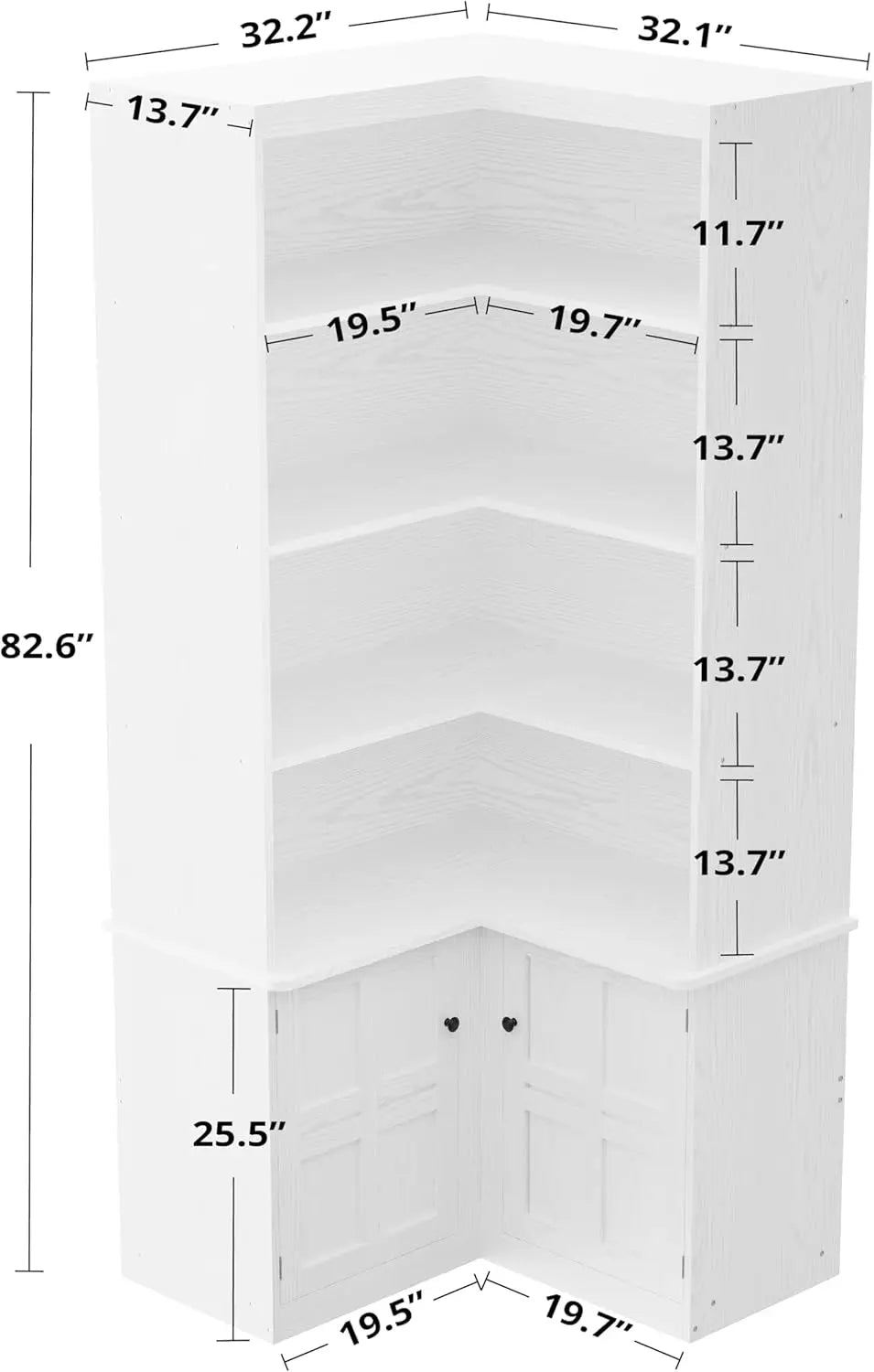 Corner Bookshelf with Doors, 6 Tier Bookcase with Storage, Corner Shelf with Cabinet, Large Tall Bookshelf