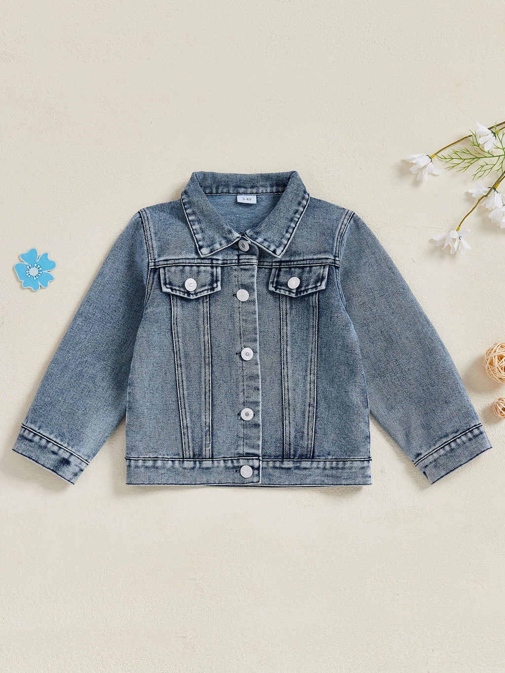 Adorable Baby Blue Denim Jacket with Front Pocket Detail and Snap Button Closure/ Stylish Toddler Fall Outfit Coat