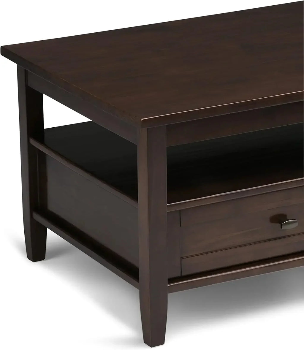 XMSJ.Warm Shaker SOLID WOOD 48 inch Wide Rectangle Rustic Coffee Table in Tobacco Brown, for the Living Room and Family Room