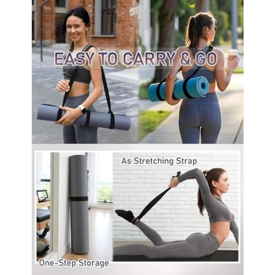 Yoga Mat Carrier Strap - Adjustable Thick and Wide Strap for Carrying Mat or Stretching, Black