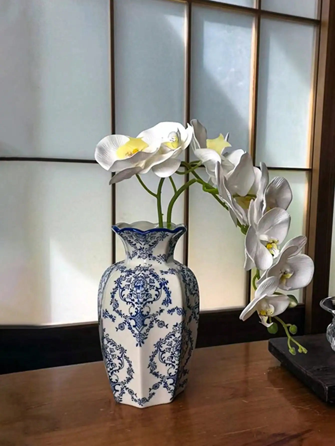 1 Pc Blue & White Porcelain Vase, New Retro Flower Vase, Living Room, Entrance, Office, Floral Decor, Atmosphere