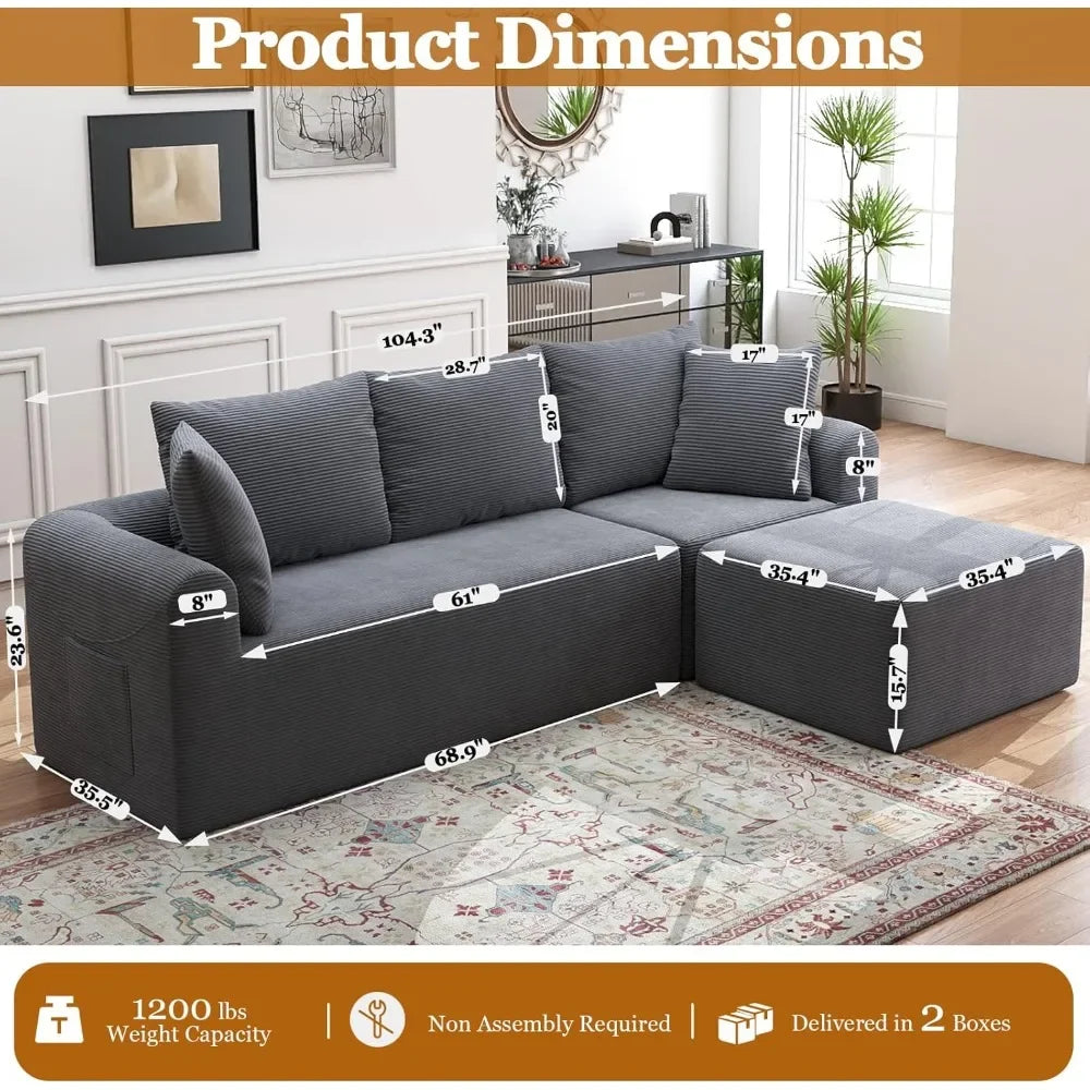 04" Cloud Sectional Couch Luxury – L-Shape Chaise, Modern Modular Deep-Seat Upholstered Sofa for Living Room Bedroom,No Assembly