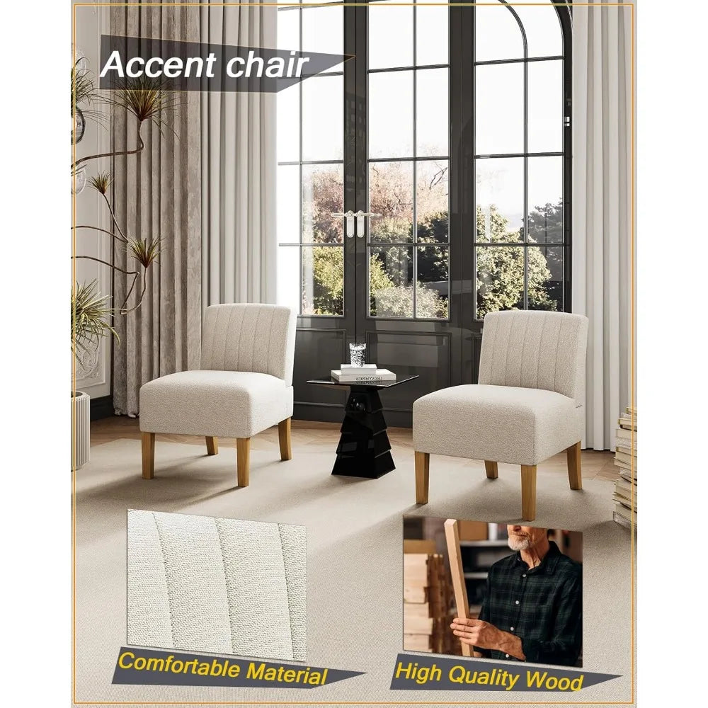 Armless Accent Chairs Set of 2 for Bedroom, Bedroom Chair for Bedroom Living Room Chair with Solid Wood Legs, Makeup Vanity Chair