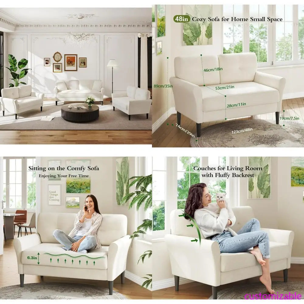 Compact Velvet Loveseat Sofa, 48 Depth, Cozy Seating for Bedrooms/Living Rooms