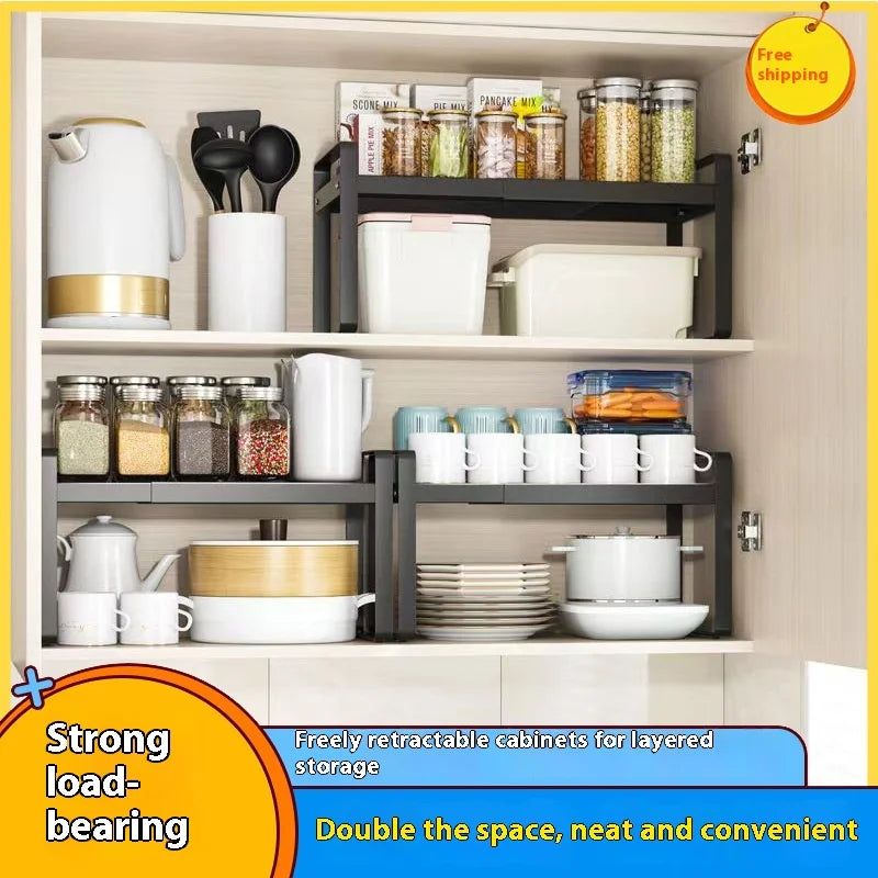 Kitchen Storage Layered Shelf/ Microwave Rack Standing Countertop/ Retractable Condiment/ Oven Organizer/ Kitchen Accessories