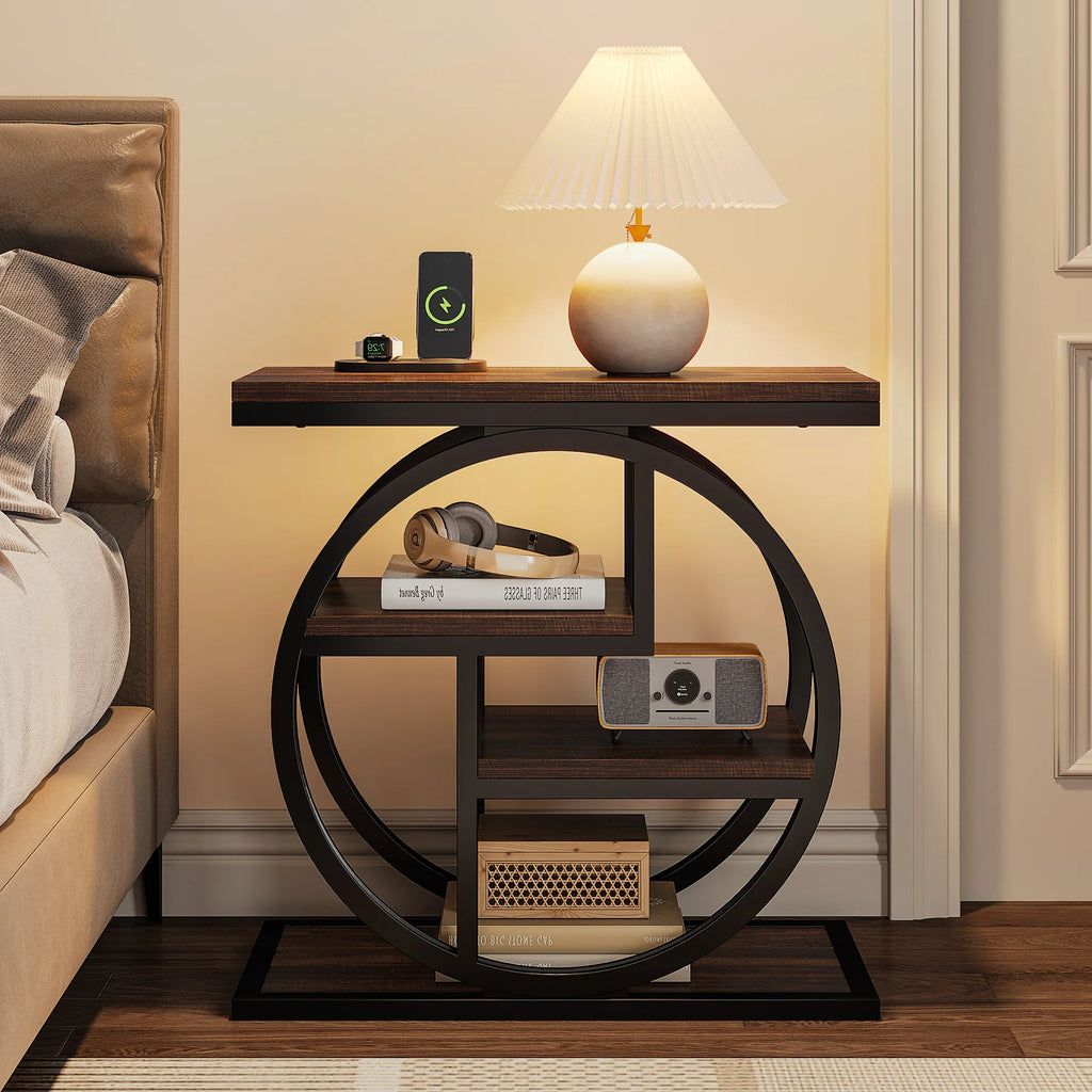 End Table for Living Room and Bedroom, 4-Tier Narrow Side Table with Storage Shelves