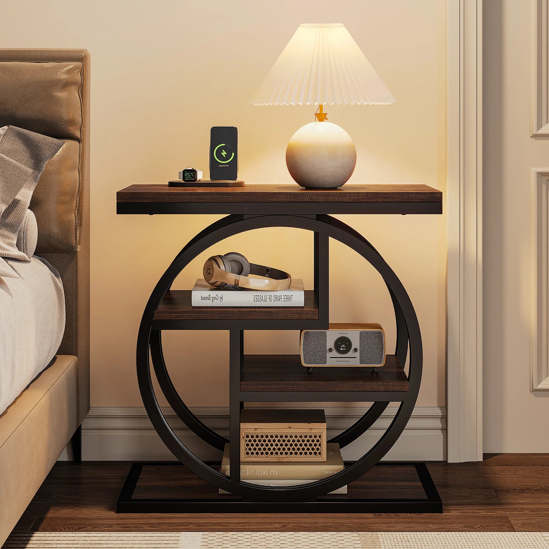 End Table for Living Room and Bedroom, 4-Tier Narrow Side Table with Storage Shelves