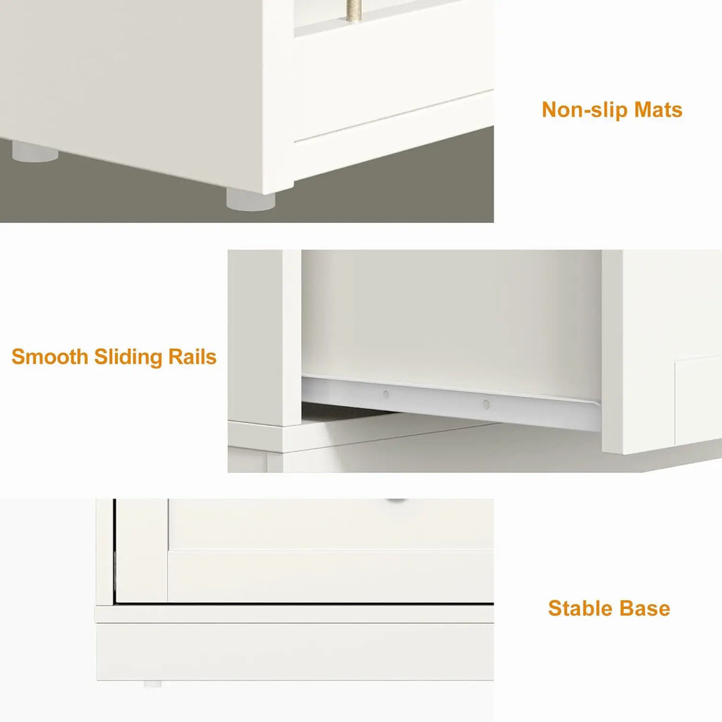 Vanity Desk and Dresser Combo, 76" L Extendable Big Makeup Vainty with 6 Drawer Dresser and 3 Side Shelves, White