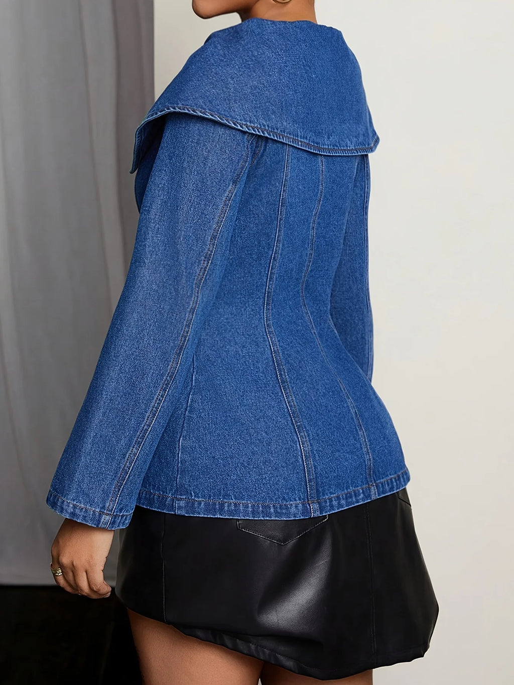 Vintage Style Denim Jacket | Boat Collar Design and Waist Cinching Cut | Replicating the Fashion Charm of the 90s, Perfect!