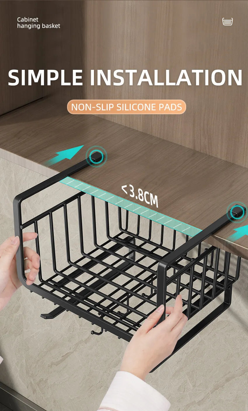 Kitchen Under Cabinet Basket Storage Shelf/ Tissue Cup Holder /Closet Desk Hanging Rack /Hollowed Pullout Drawer/ Sliding Basket