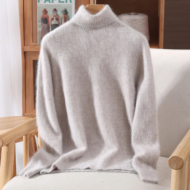 Autumn And Winter 100% Mink Cashmere Sweater, Ladies' High Lapel Solid Color Padded Pullover Wool Knitted Bottoming Shirt