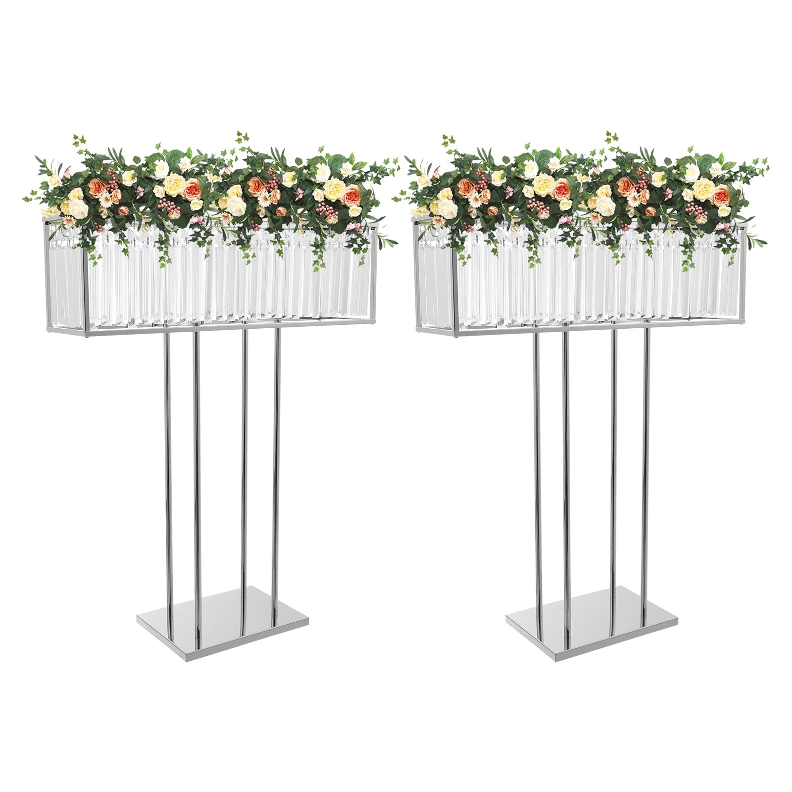 2Packs Square Crystal Flower Stands, Crystal Flowers Display Rack Silver 70*90cm Decoration Freestanding/Tabletop for Wedding