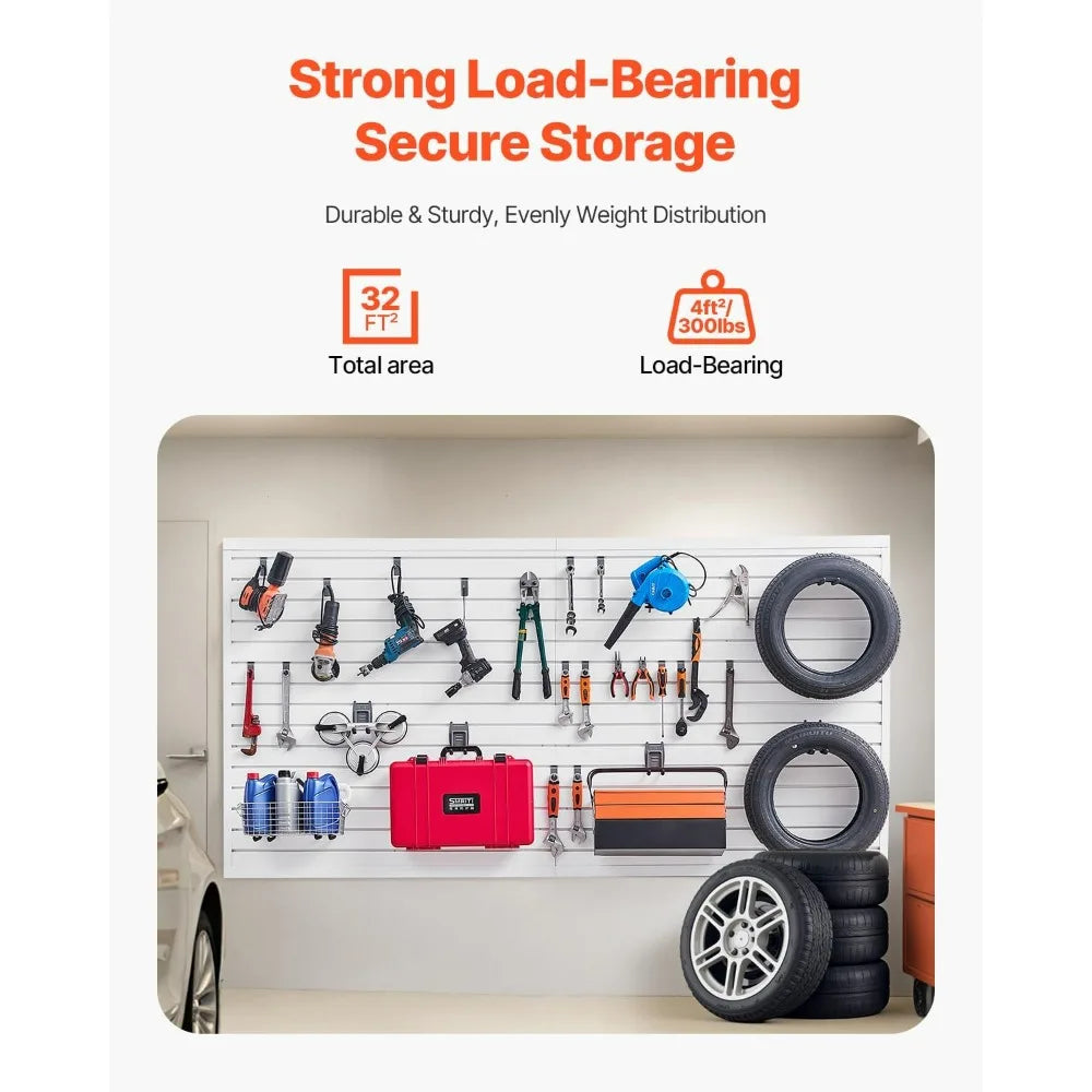 PVC Slatwall Panel Set, 8 Feet by 4 Feet, White, Easy Install Garage Slatwall without Accessories