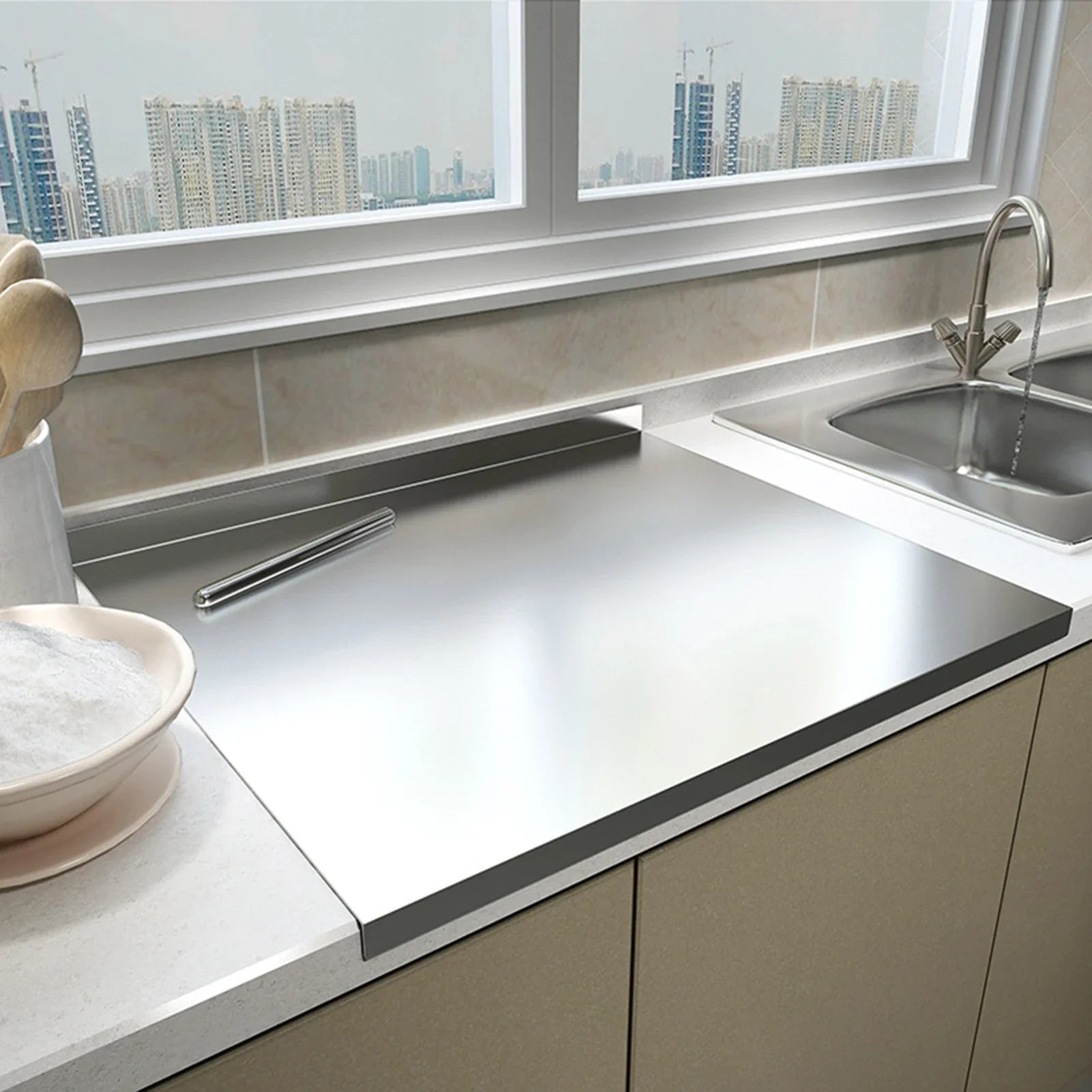 Stainless Steel Cutting Board With Lip Countertop Protector/ Multifunction Pastry Baking Board/ Fruit-Meat Chopping Board