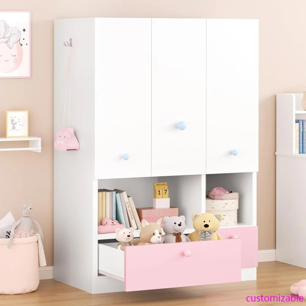 Freestanding Wooden Wardrobe with Adjustable Shelves and Drawers