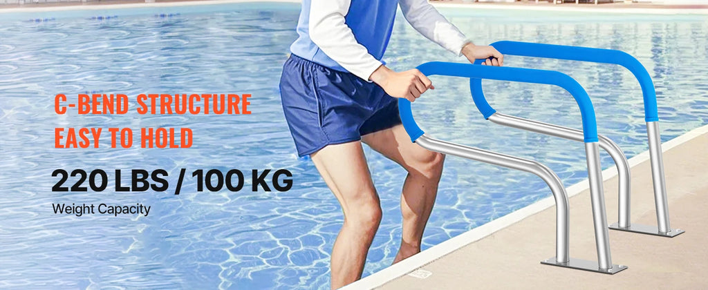 Pool Handrail Stainless Steel with Base Plate for Indoor/Outdoor Swimming Pool Safety Railing w/ Grip Cover for Decks