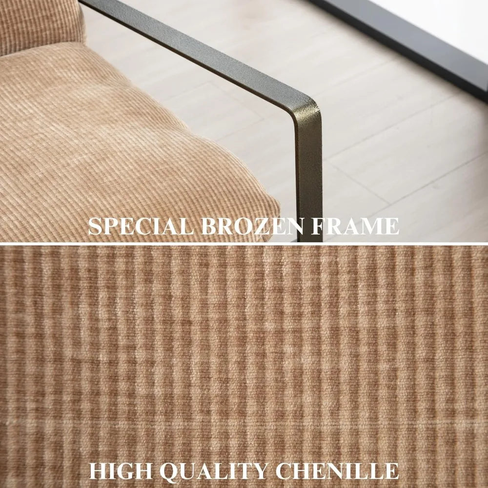 Mid-Century Style Armchair, Comfortable Chenille Lounge Chair, Lazy Chair with Bronze Metal Legs for Living Room