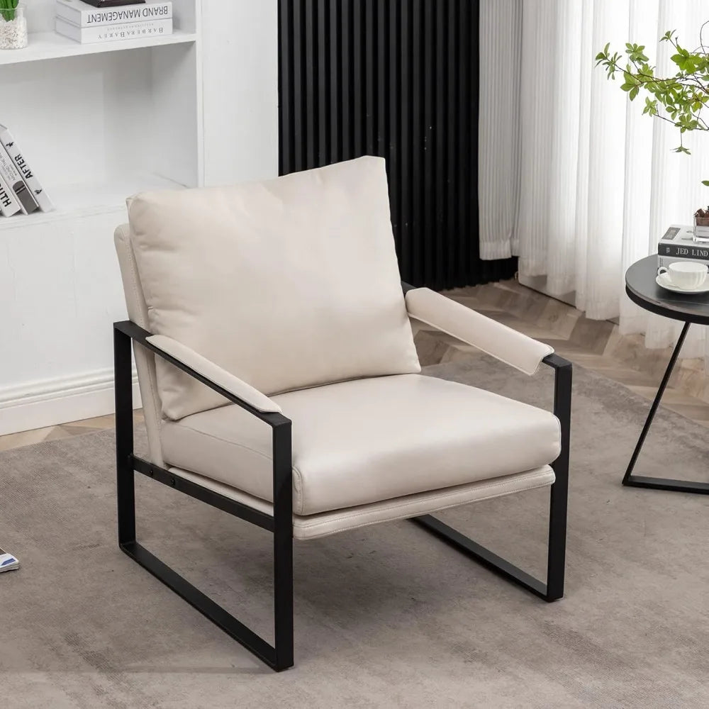 Faux Leather Metal Frame Accent Chair - Modern Accent Chairs for Living Room, Bedroom, or Office - Armchairs Living Room
