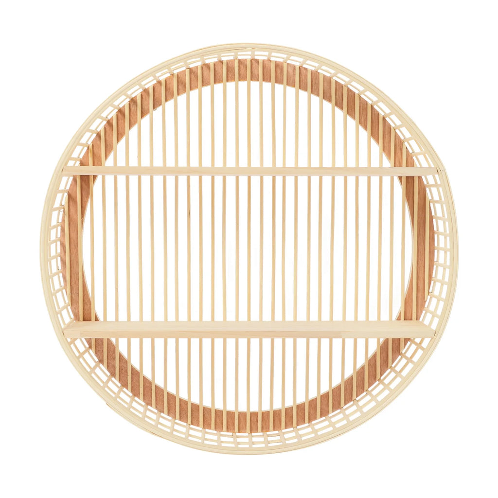 Round Wall Shelf 2 Tier Circle Wicker Hanging Shelf Display Storage Farmhouse Home Decorations or Dining Room/ Living Room/ Office/ Kitchen/Bathroom