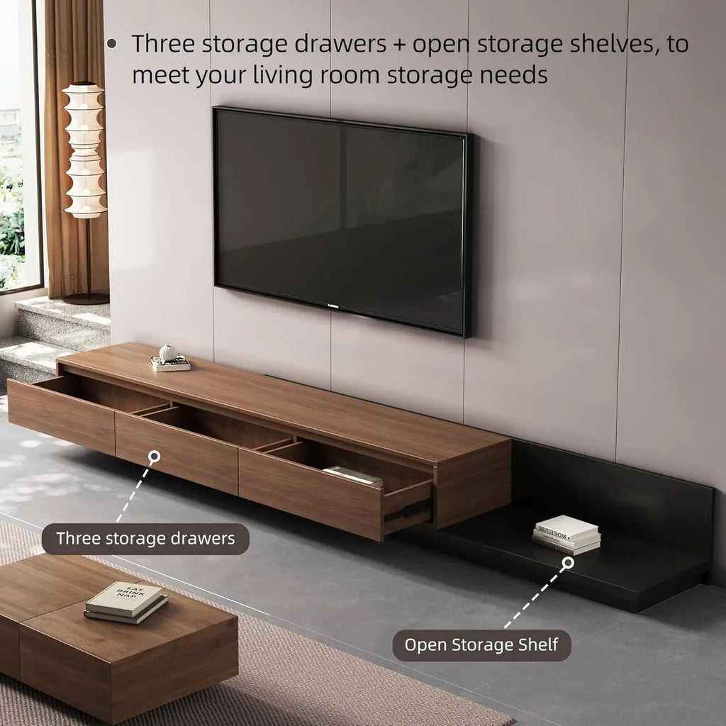 Adjustable TV Stand Entertainment Center, 3 - Drawer Extendable Media Console (79"-130") with Storage Cabinets - Stylish Walnut