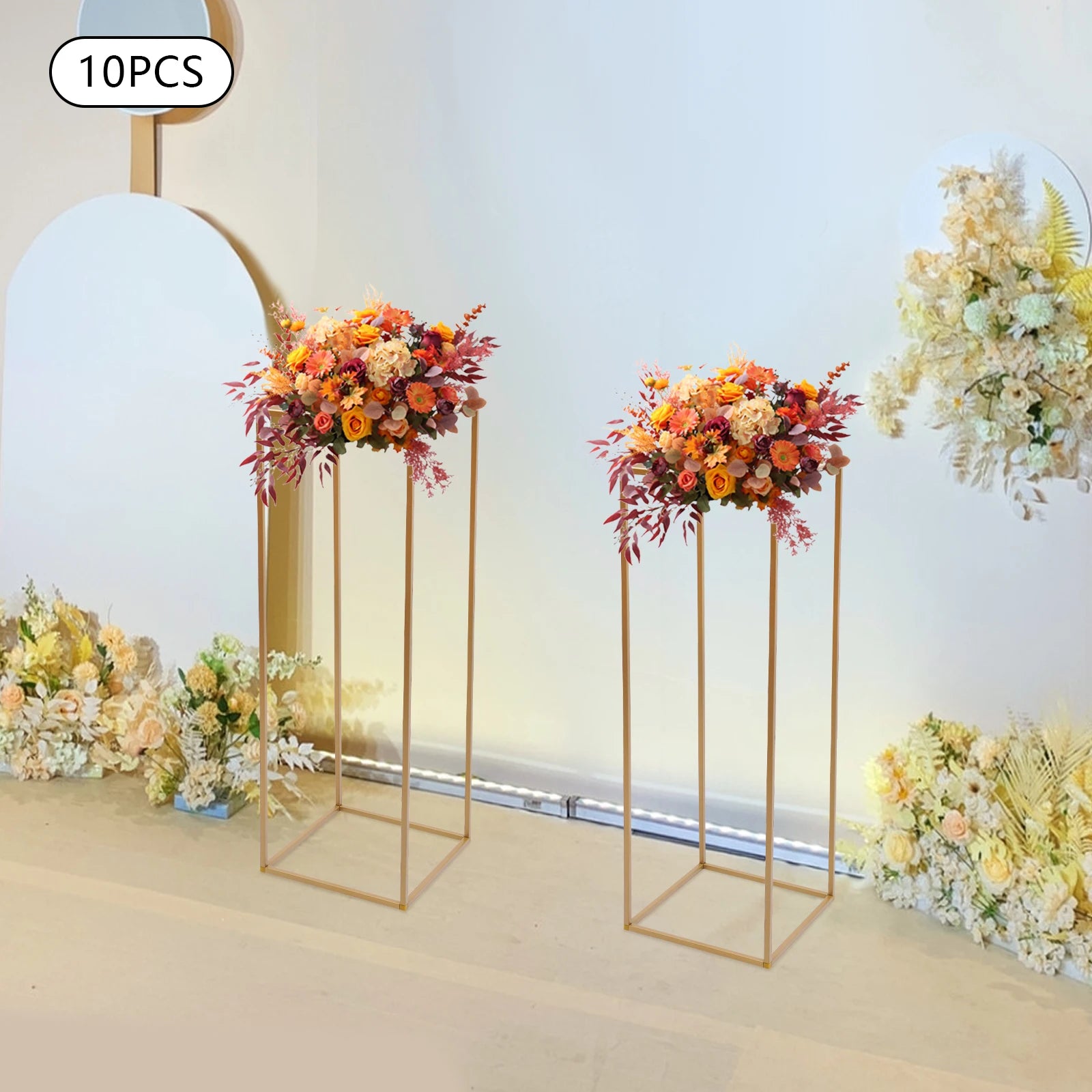 Elegant 10-Piece Metal Flower Vase Set - Gold Wedding Flower Stand & Centerpiece for Tables, Perfect for Party, Event, or Home Decor