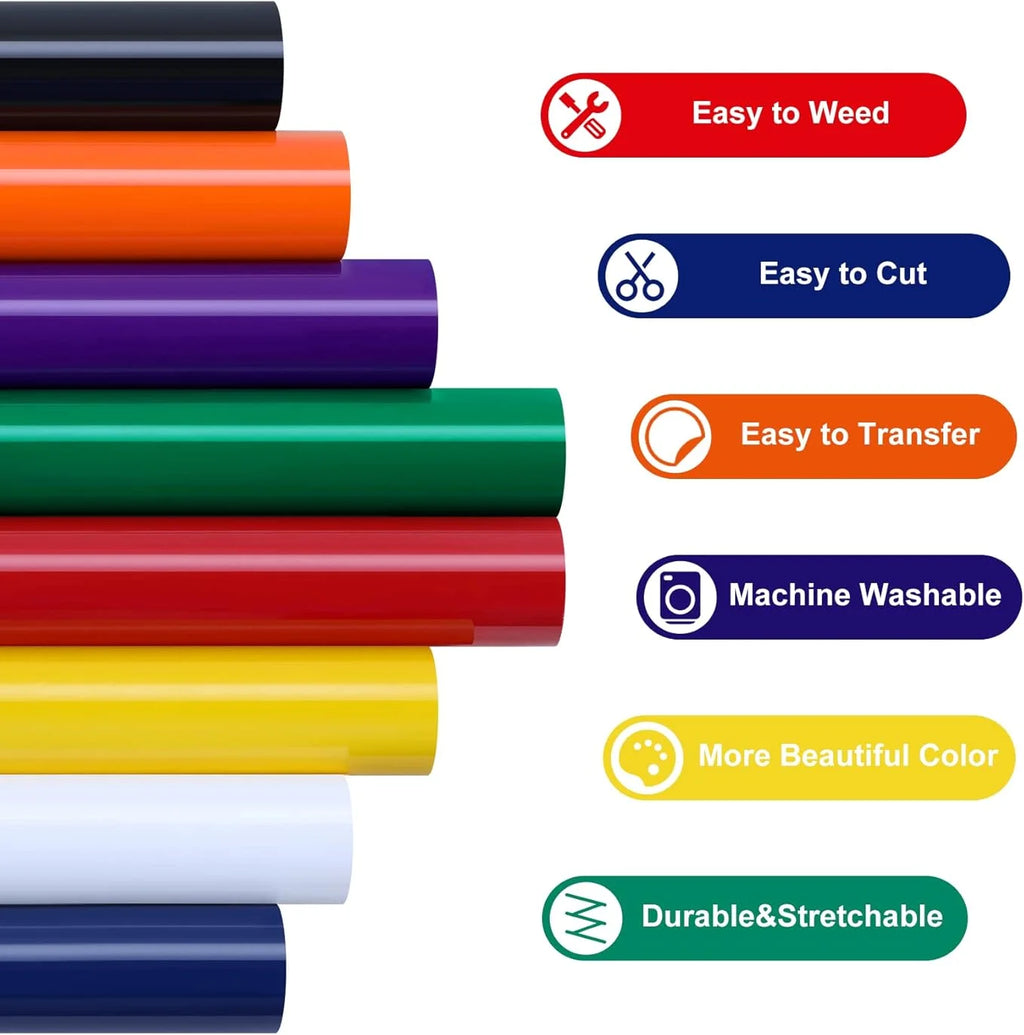 12 in X 3 FT HTV Heat Transfer Vinyl Iron on Vinyl Easy to Use Heat Transfer Vinyl for T Shirts, HTV Vinyl Bundle