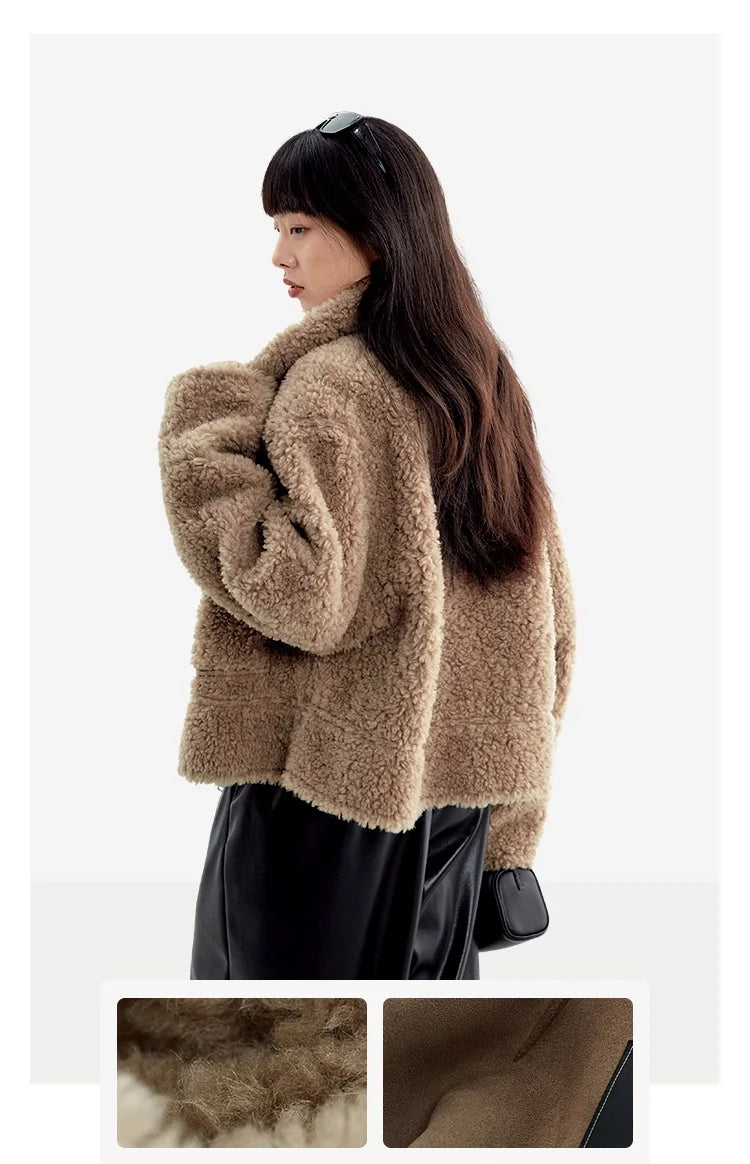 Teddy Style 100% Wool Coat ~ Women's Short Lazy-Style Jacket, Loose Top, Autumn and Winter , Faux Fur