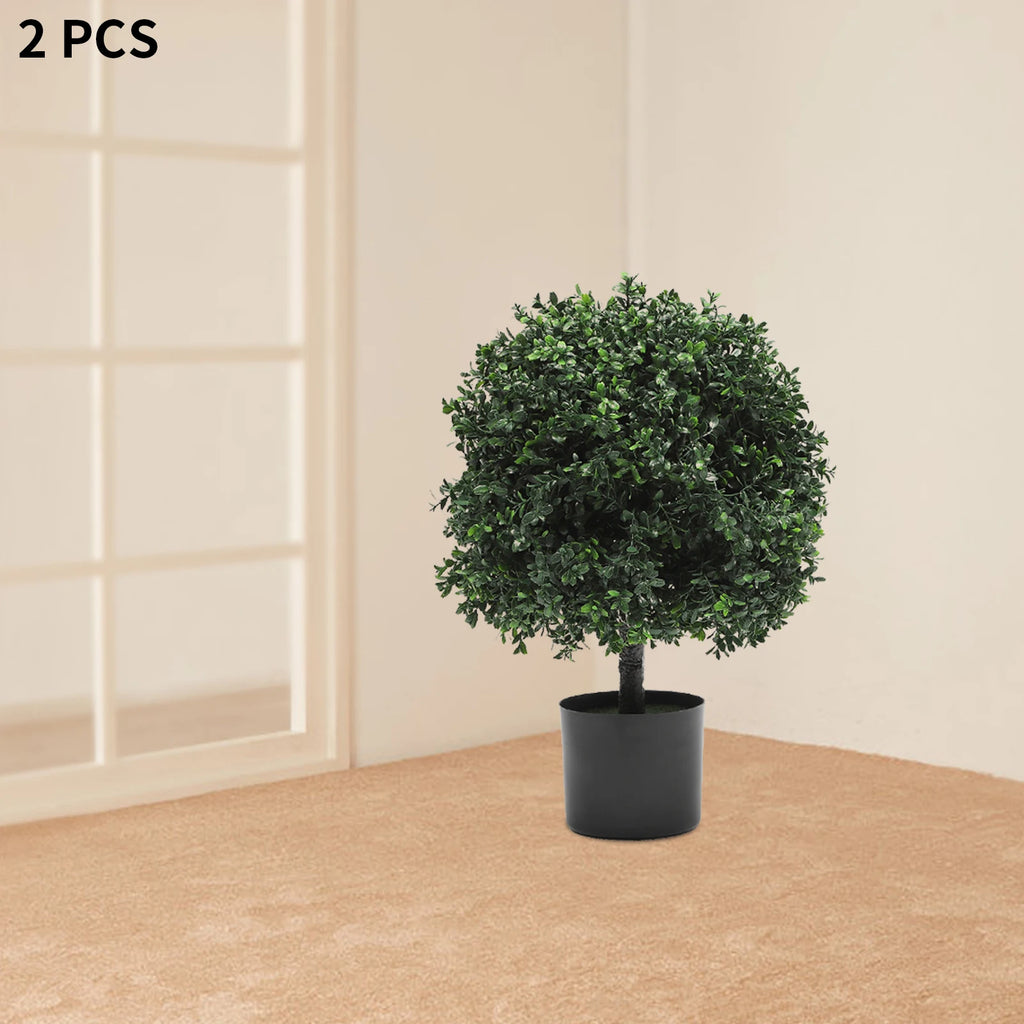 Two Outdoor Artificial Ball Bushes Potted Plants 16 Inches Wide/ Artificial Potted Shrubs 40*55cm for Indoor/Outdoor/Home Garden