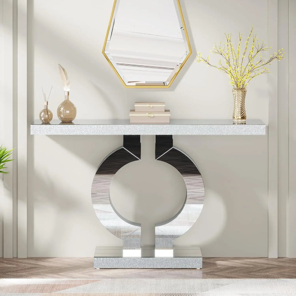 43.3-Inch (110cm) Mirrored Console, Entryway Table with Thickened Mirror Finish Tabletop