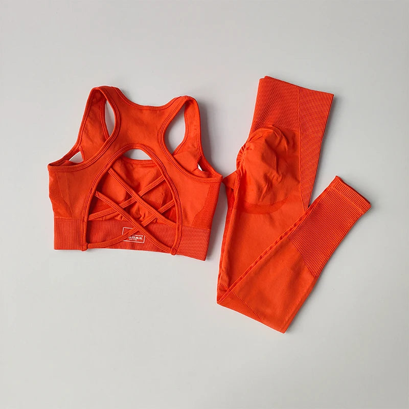 Women's Seamless Workout Set High Waisted Yoga Pants & Sports Bra with Removable Pads/ Booty Lifting for Running Training
