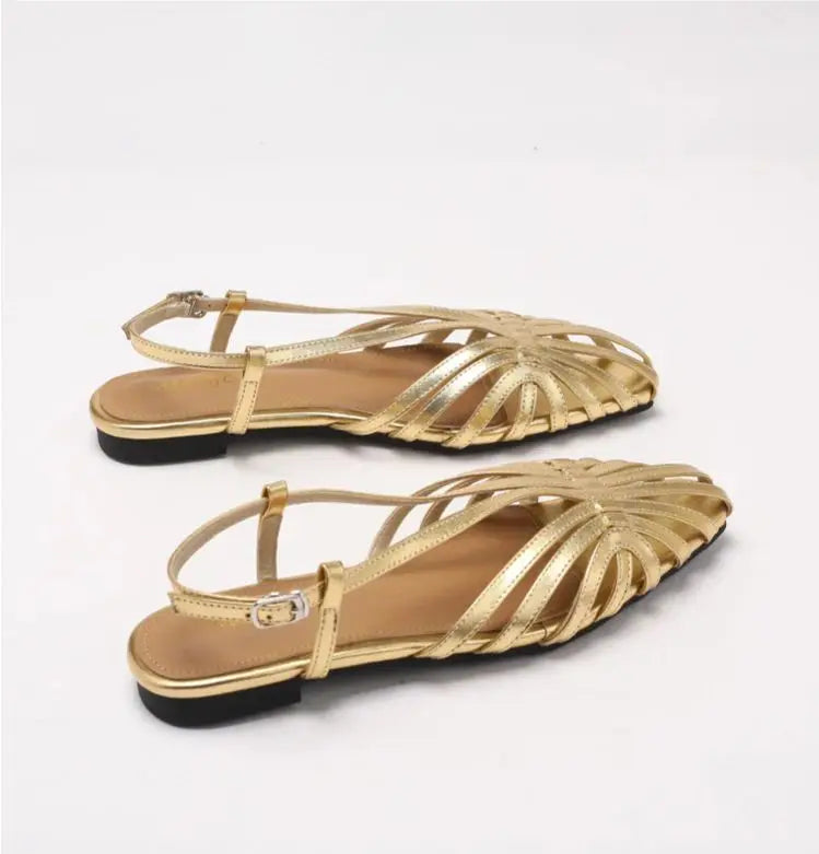 Narrow Band Women Flat Sandals Large Size Designer Brand Banquet Wedding Shoes Summer Hollow Beach Gladiator Sandals