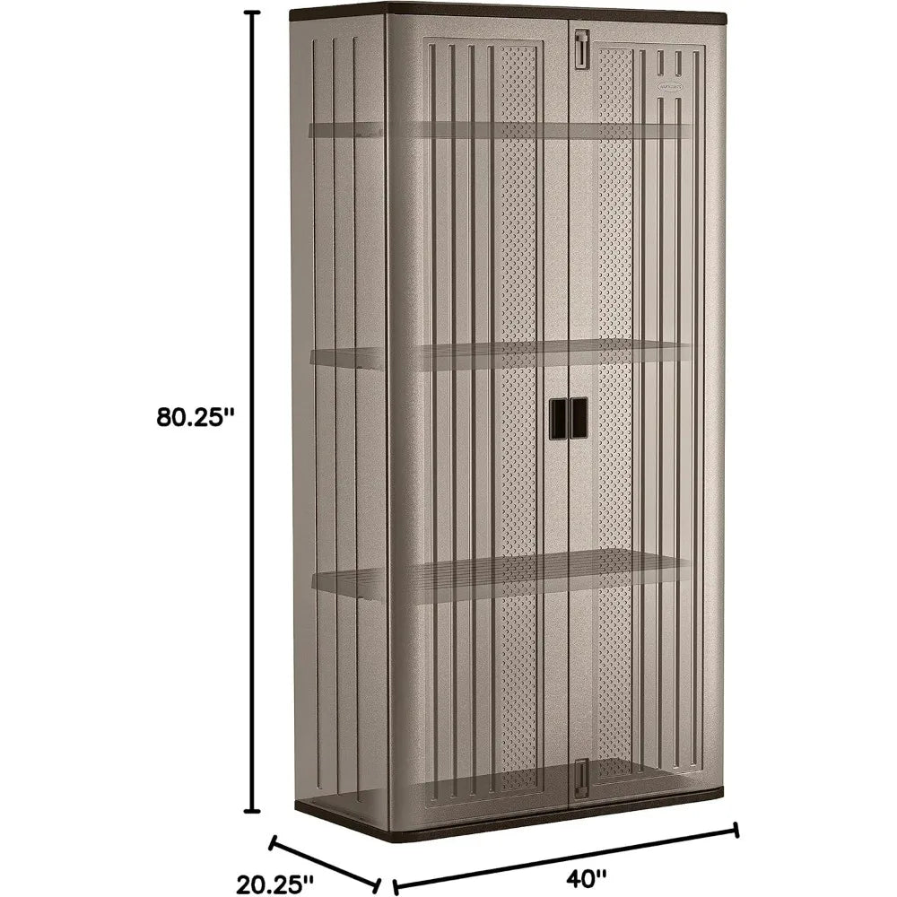 Mega Tall Storage Cabinet, 31 Cubic Feet, 3 Adjustable Shelves, Platinum and Slate Finish - Ideal for Garage or Basement