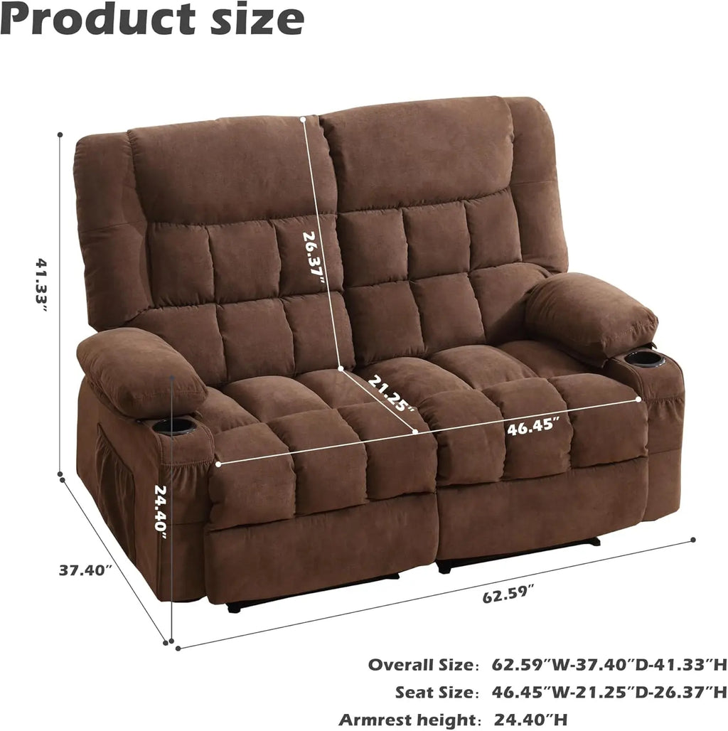 Reclining Loveseat with Cup Holders for Living Room 2 Seat Manual Loveseat Recliner with Side Pocket