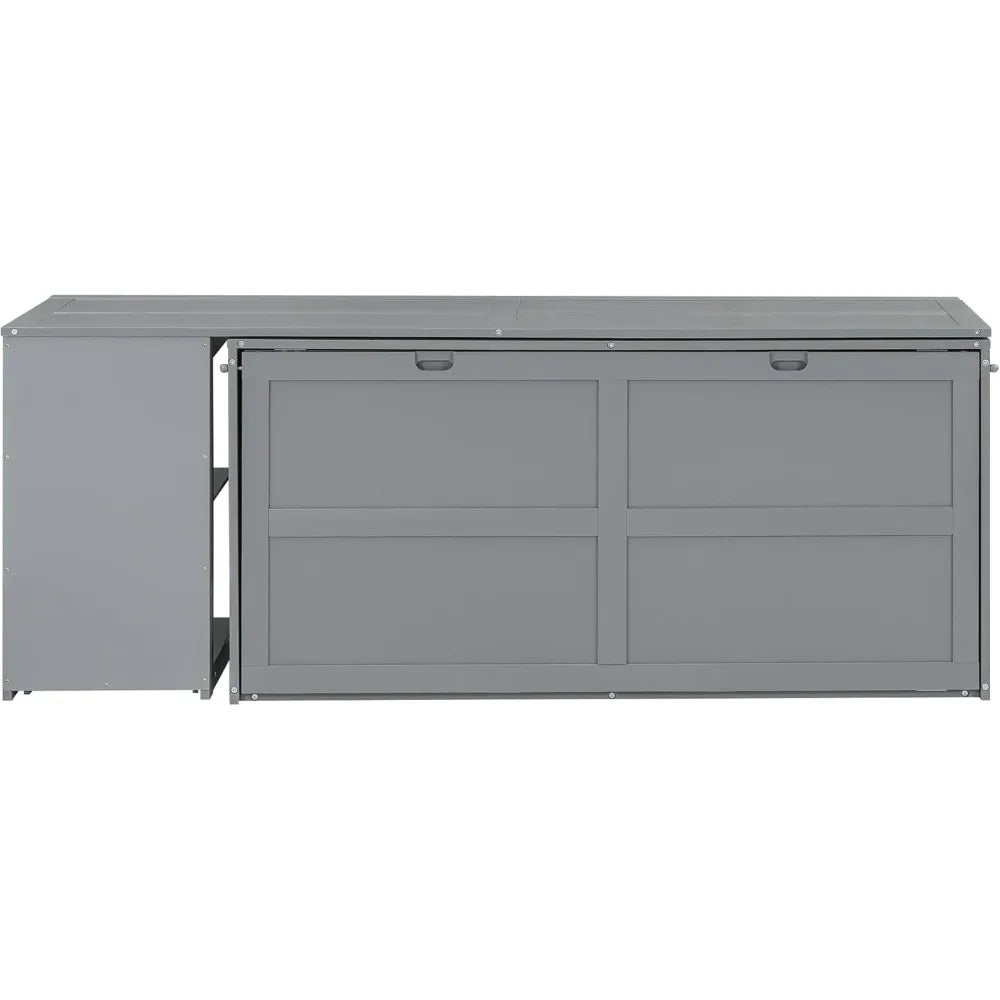 Queen Size Solid Wood Murphy Bed with 2 Storage Shelves and Rotatable Desk