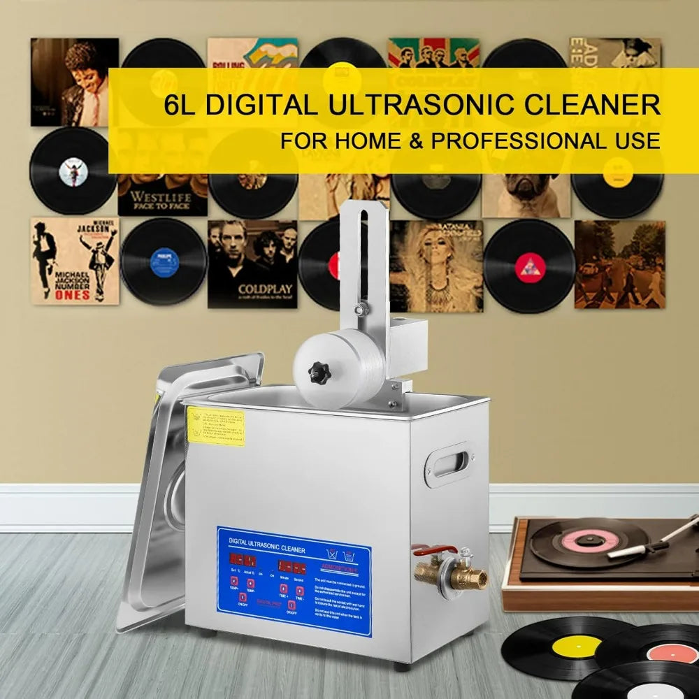 6L Ultrasonic Vinyl Cleaner for 7-12" Records, 8-Record Capacity, 180W Ultrasonic Cleaning Machine