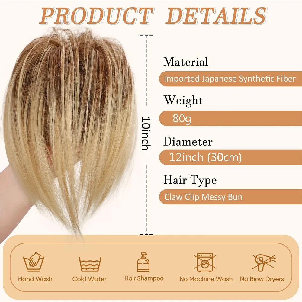 Synthetic Claw Clip Hair Bun Straight Chignon Bun Ponytail Hair Extensions Tousled Updo Hair Buns Claw Clip Ponytail Hairpice