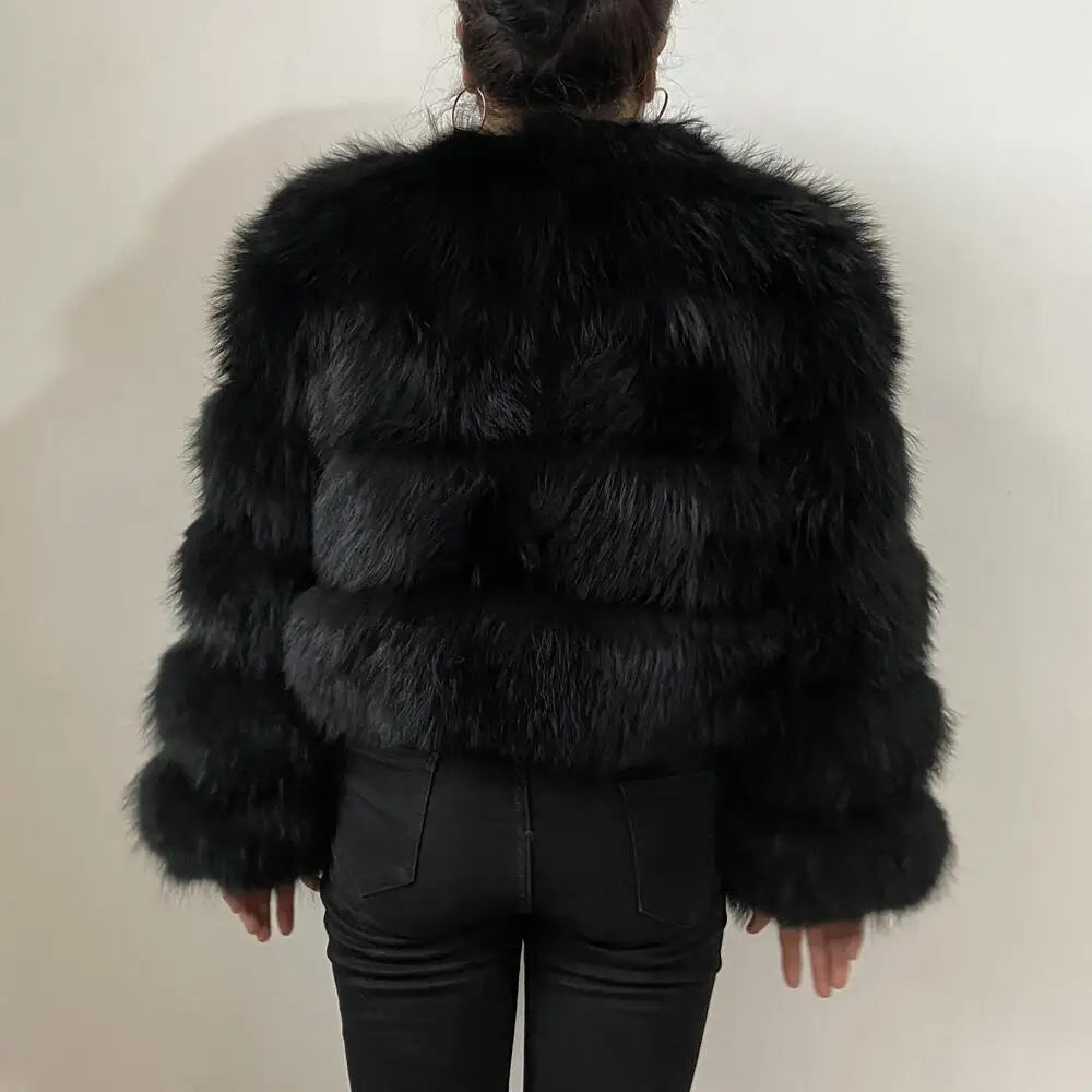 BEIZIRU Women's Real Raccoon Fur Coat Winter Long Sleeve Hooded Jacket with Turndown Collar/ Natural Luxury /Thick Top