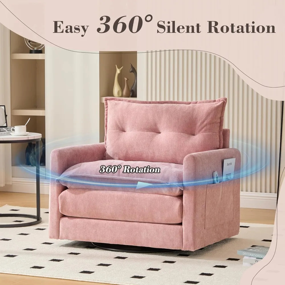 Contemporary Chenille Swivel Chair, Comfortable Fabric-Covered Accent Seat with 360-Degree Metal Swivel Base