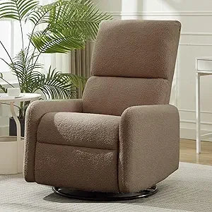 360° Swivel Glider Chair, Rocking Chair Nursery with Side Pockets, Deep Cushioned Seat, Nursery Chair with Steel Structure Base,