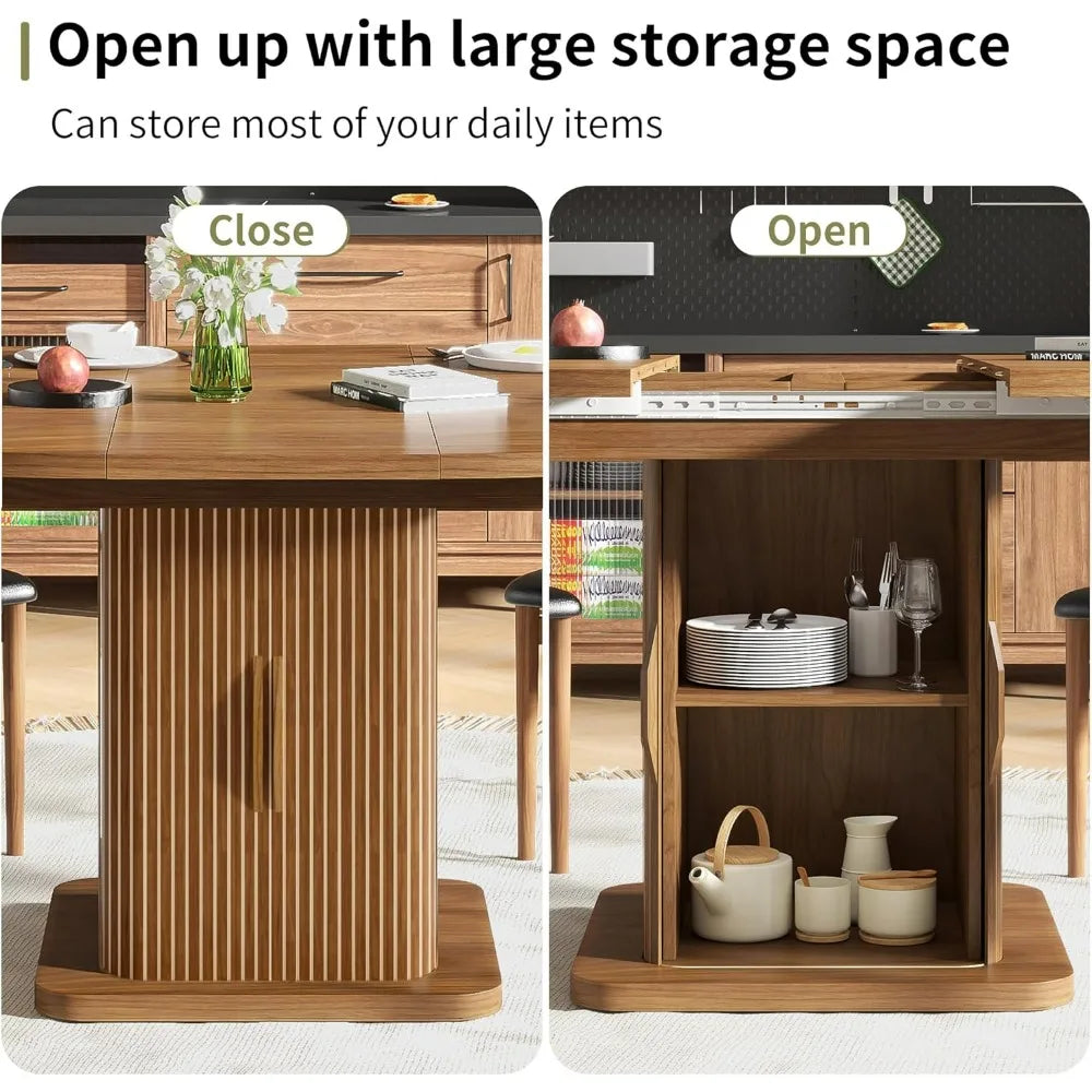 Expandable Oval Dining Table for 4-6-8 People, 59" Kitchen Table with Storage, Wooden Sliding Door, Contemporary Oval Design
