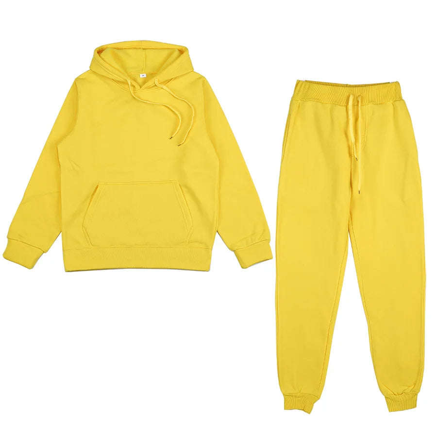 Two Piece Set Casual Fleece Tracksuit Women Winter/ Women's Set/ Oversized Hooded Long Sleeve Hoodie/ Sport Pants