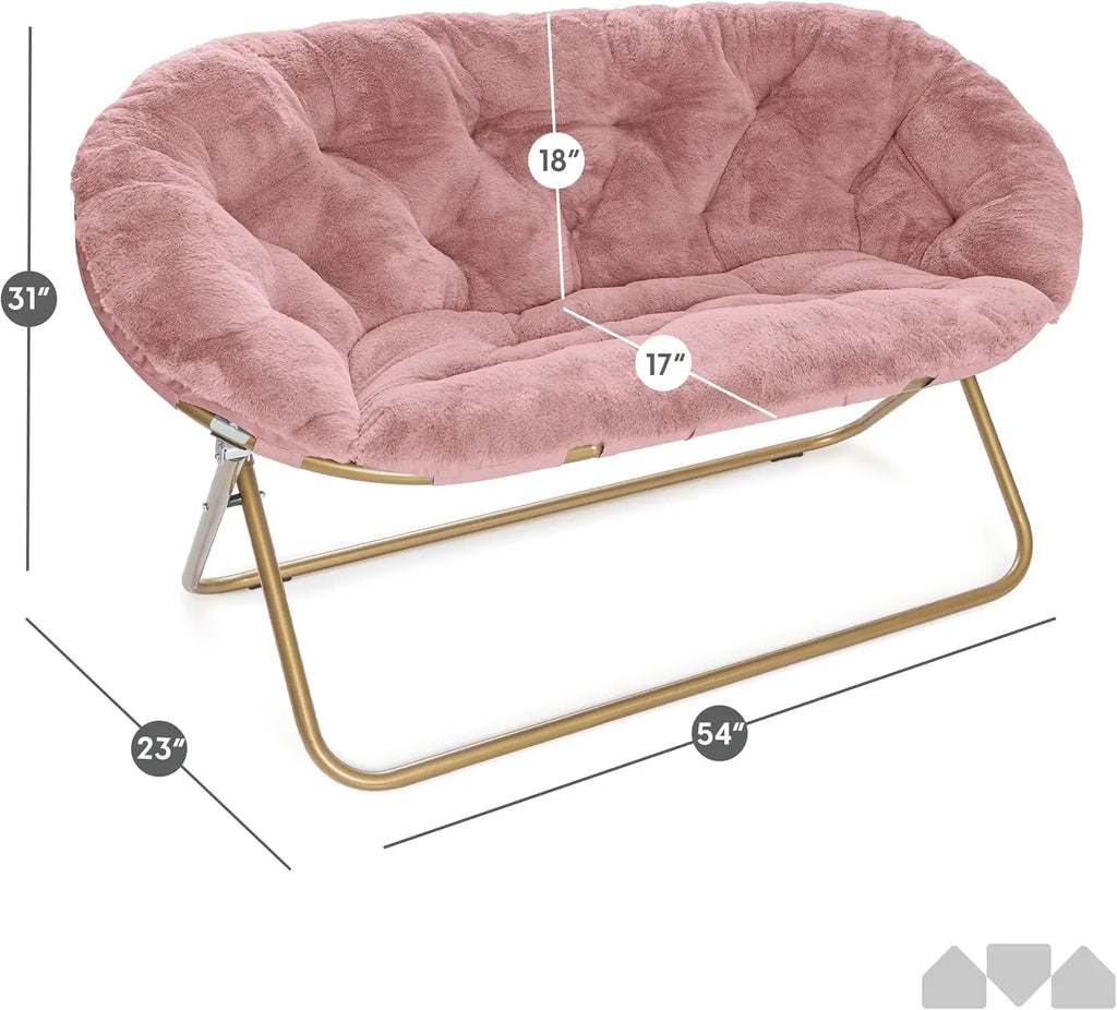 Double Cozy Chair/Faux Fur Saucer Chair for Bedroom/X-Large Loveseat, Pink