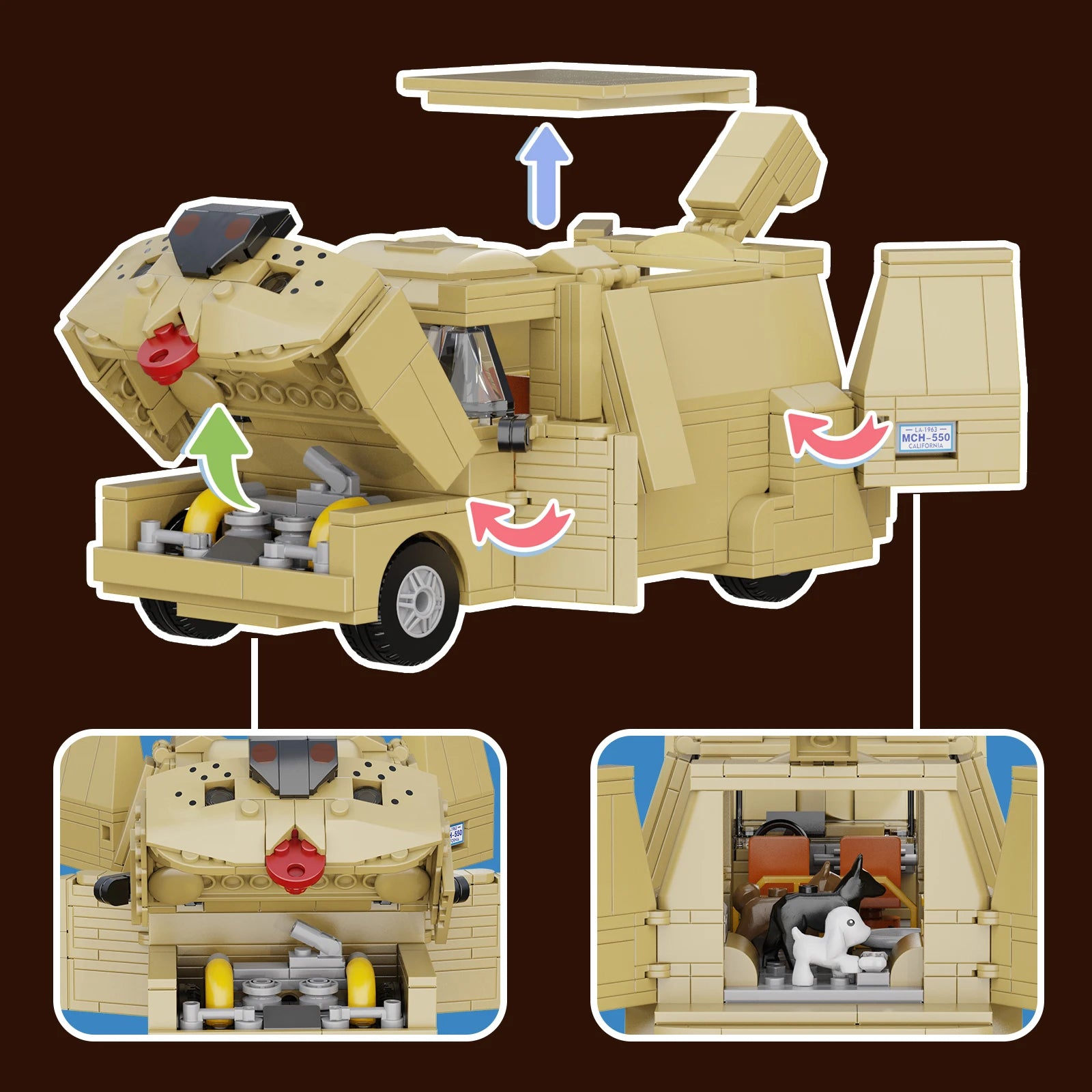 Funny Dog Van DIY Car Building Blocks Set Animal Vehicle Model Living Room Shelf /Home Decoration/ Office Desk Decor /Gifts for Fans