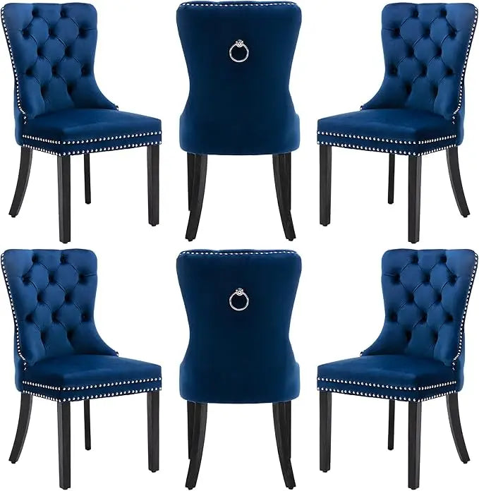 Velvet Dining Chairs Set of 6, Nikki Collection Dining Room Chairs with Golden Stainless Steel Legs and Pull Ring, Customized