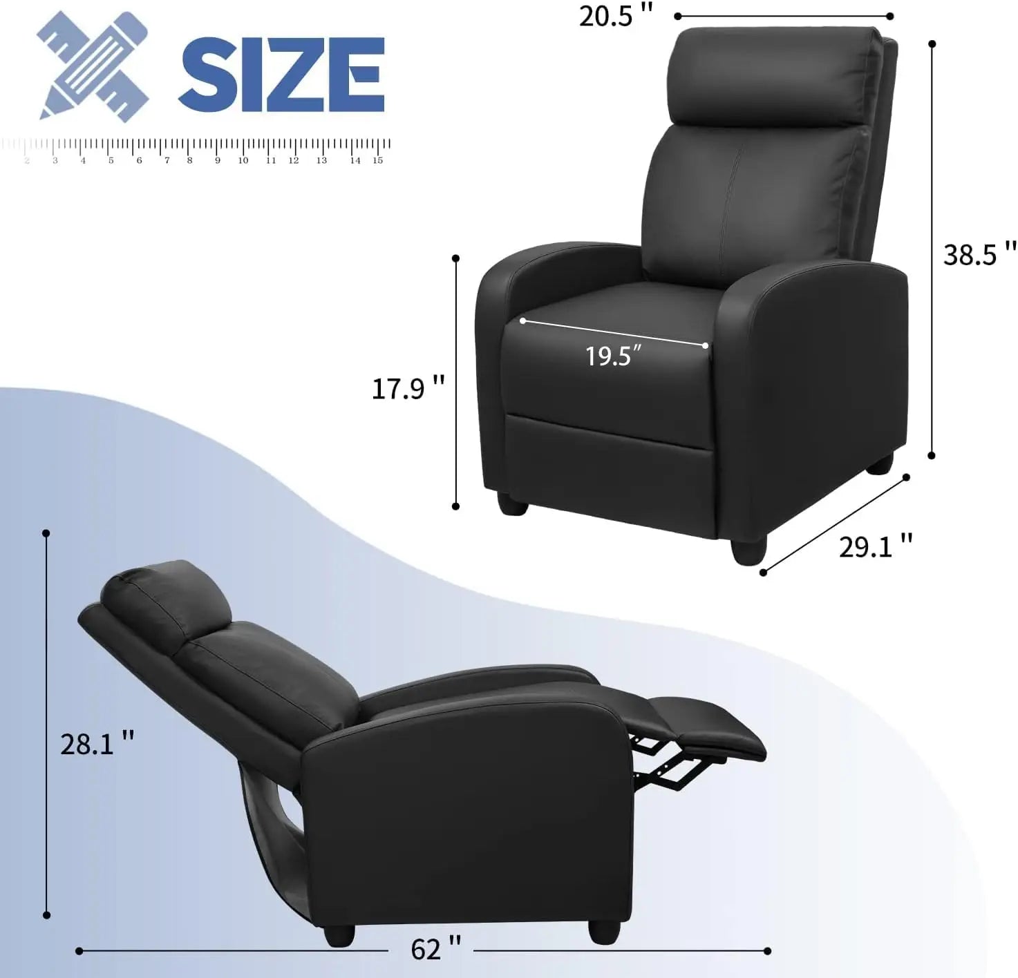 [XMSJ]Massage Recliner Chair for Living Room Adjustable PU Leather Reclining Chair Home Theater Seating Modern Winback Single
