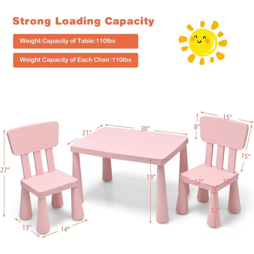 Kids 3 Piece Table and Chair Set, Plastic Children Activity Desk for Reading, Drawing, Snack Time, Arts Crafts, Preschool, Kind