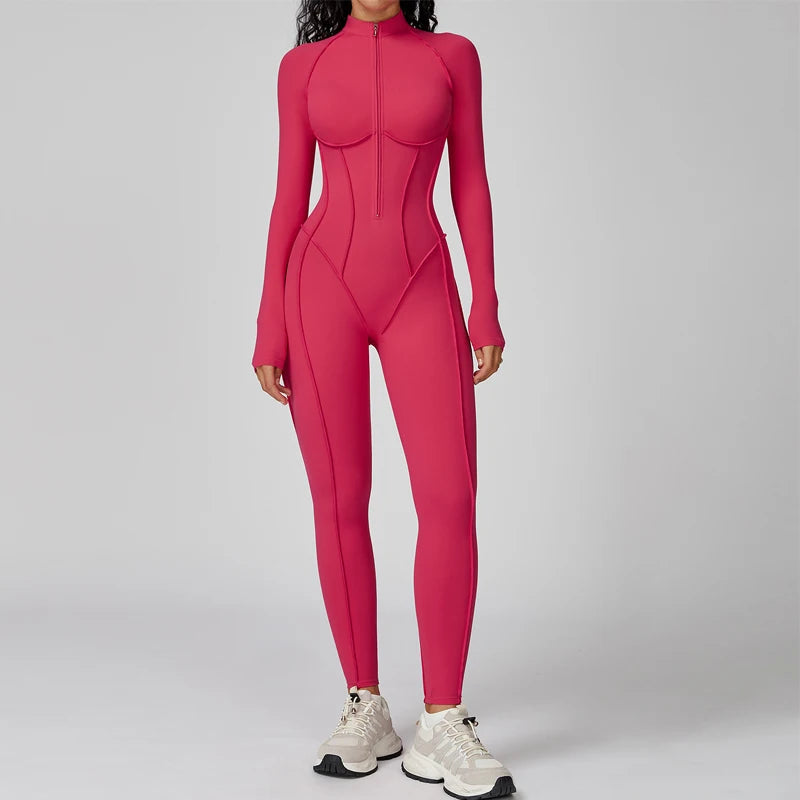 Women's Running Onesie Athletic Romper/ Pants, Long Sleeve, Zip Up Hiking Outfits, One Piece Workout Jumpsuit