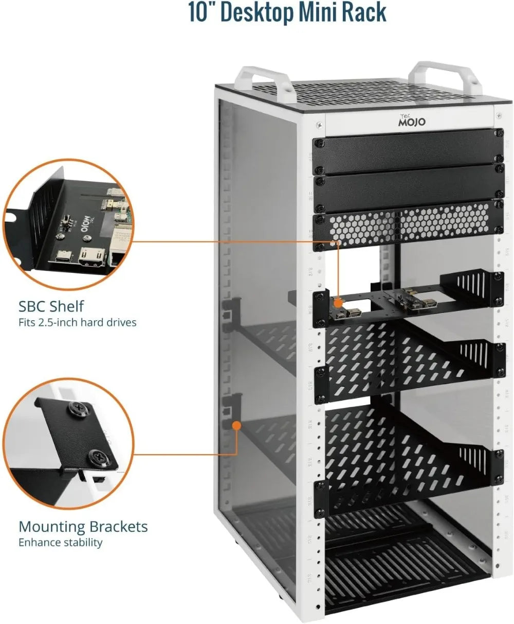12U Mini Server Rack, 10 Inch Deep with Translucent Panels & Handles for IT Equipment & AV Devices, White