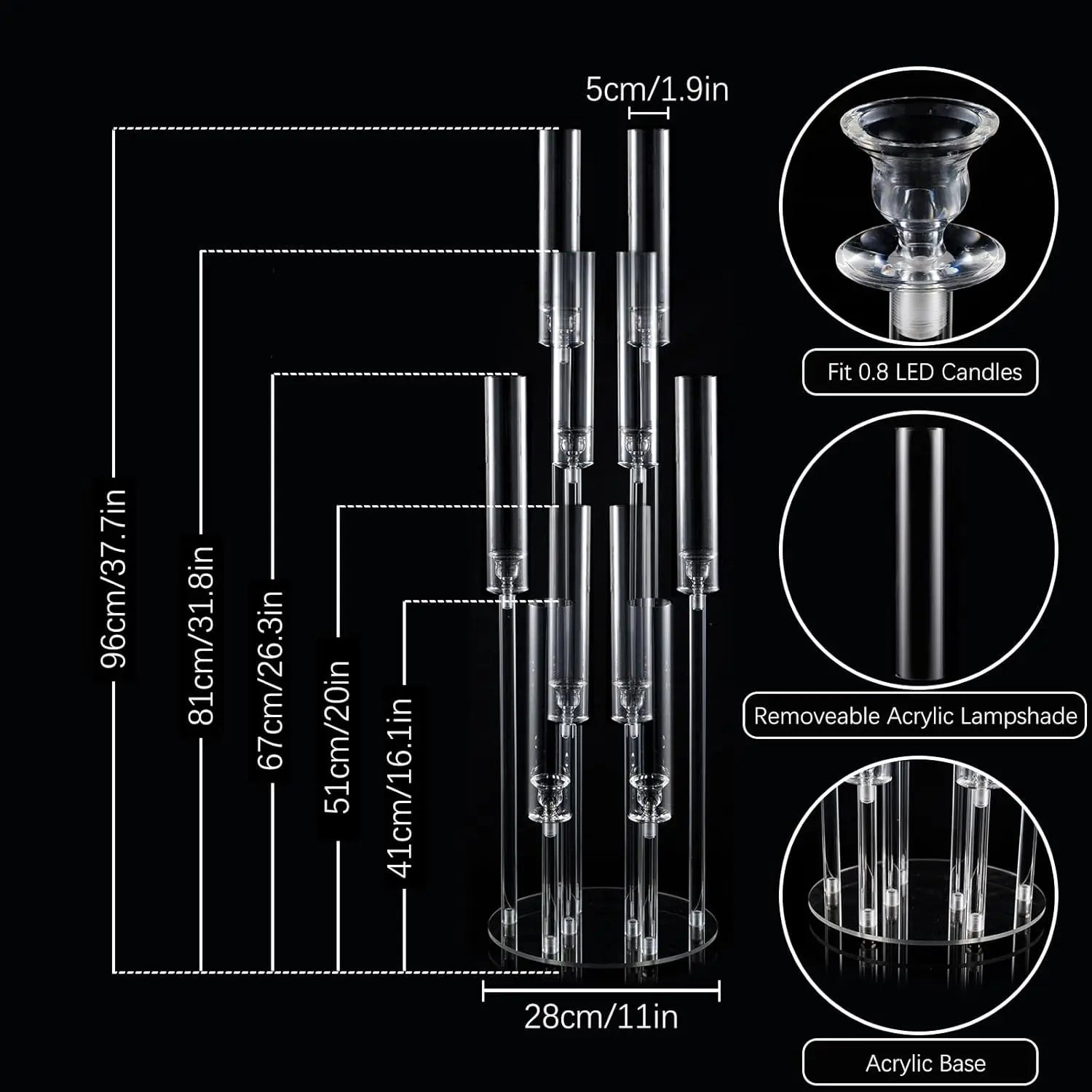 6PCS Clear Acrylic 10-Arm Candelabra Table Candle Stand, Wedding Baby Shower Party/ Table Centerpieces /Decor Candle Holders
