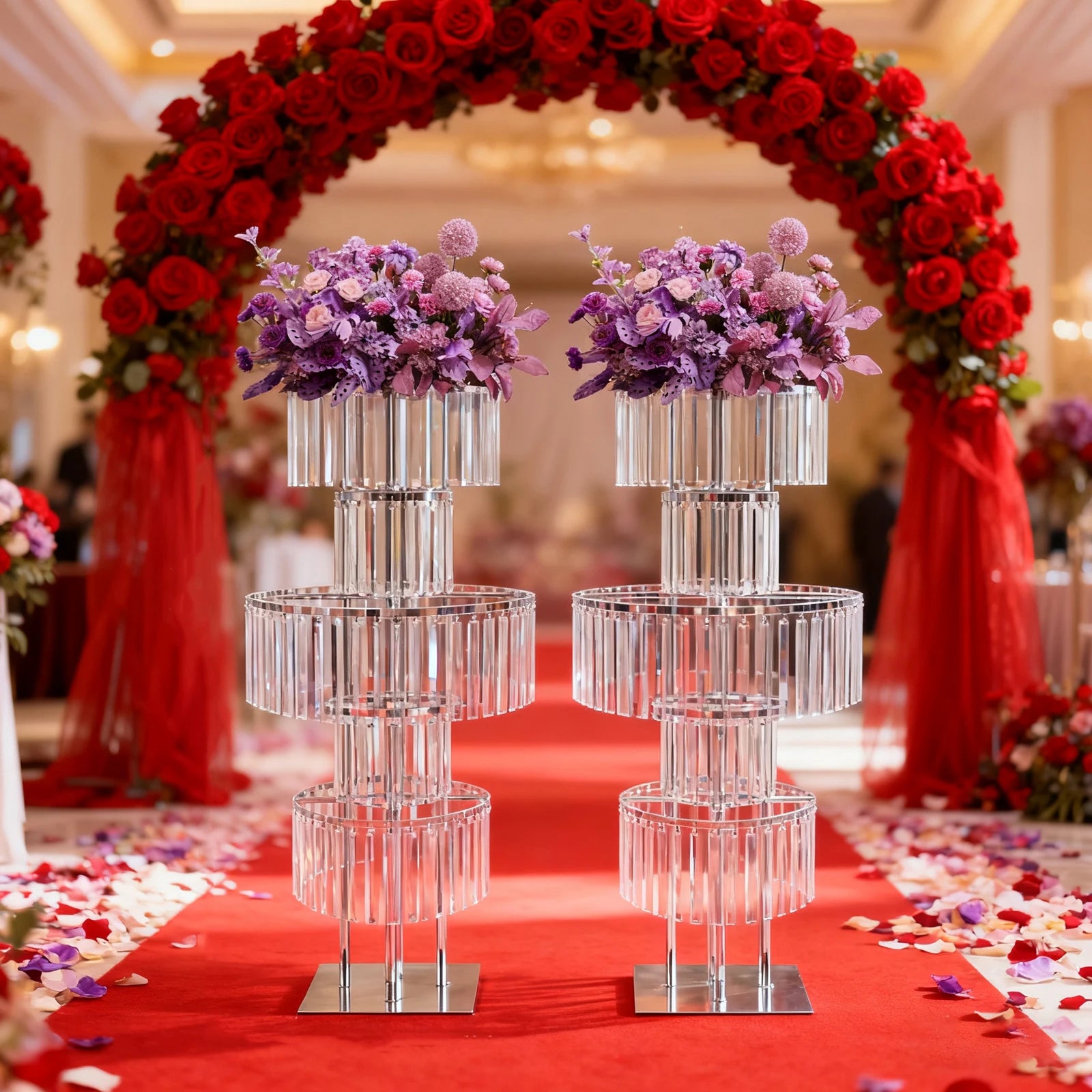 5 Tiers Crystal Flower Stand Gold/Silver 43.3 Inch Height Display Rack Aisle Guide Table Decoration Wedding Centerpiece/ Stand for Party Birthday Coffee Shop